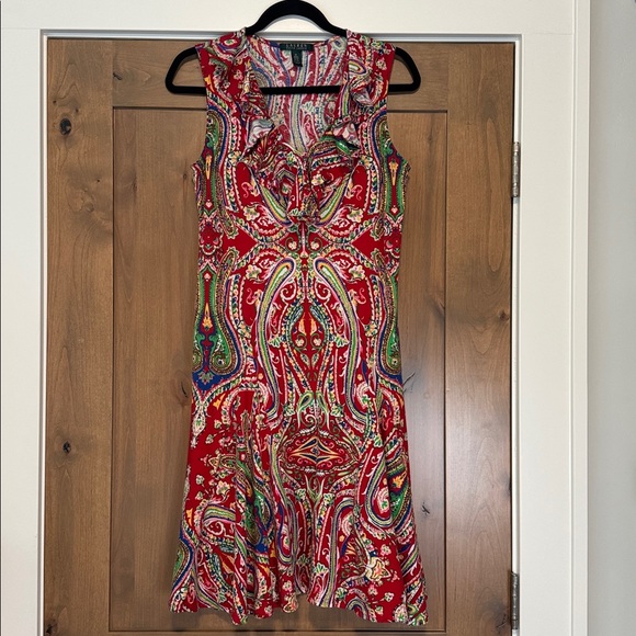 Lauren Ralph Lauren Dresses & Skirts - Lauren Ralph Lauren Red Paisley Ruffle Front Dress Womens M Cotton Preppy party